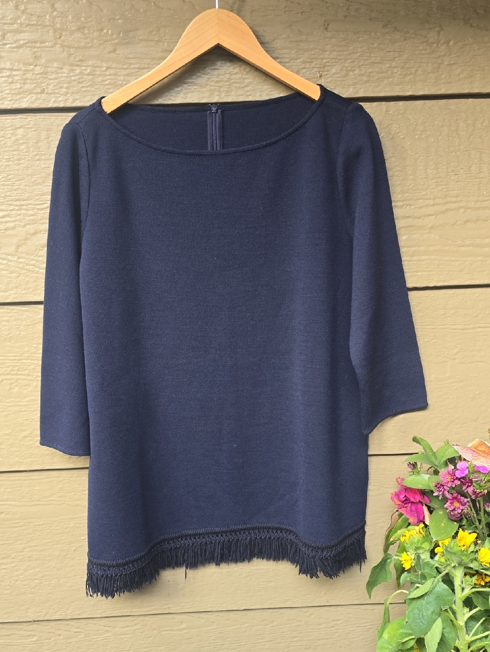 St John Navy Knit Fringe Bottom Tunic Large L